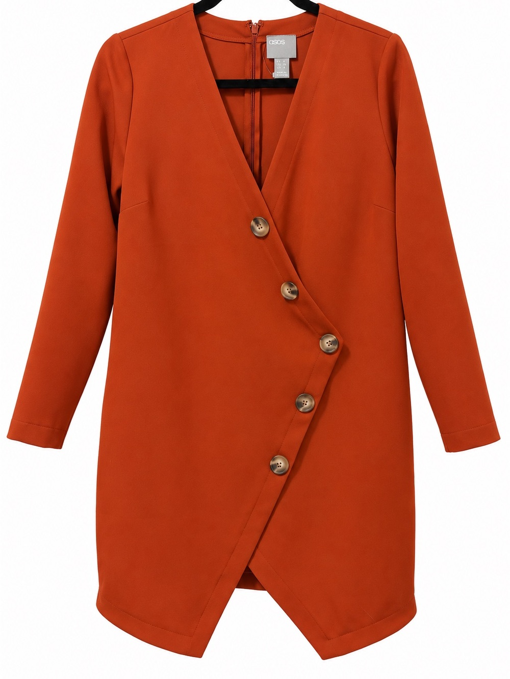 ASOS Rust Orange Long Sleeve Wrap Button Dress